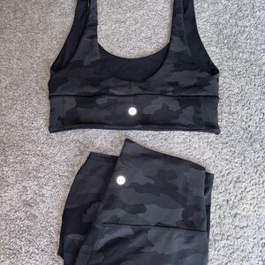 Lululemon Athletica Black Camo Sports Bra and Shorts Set